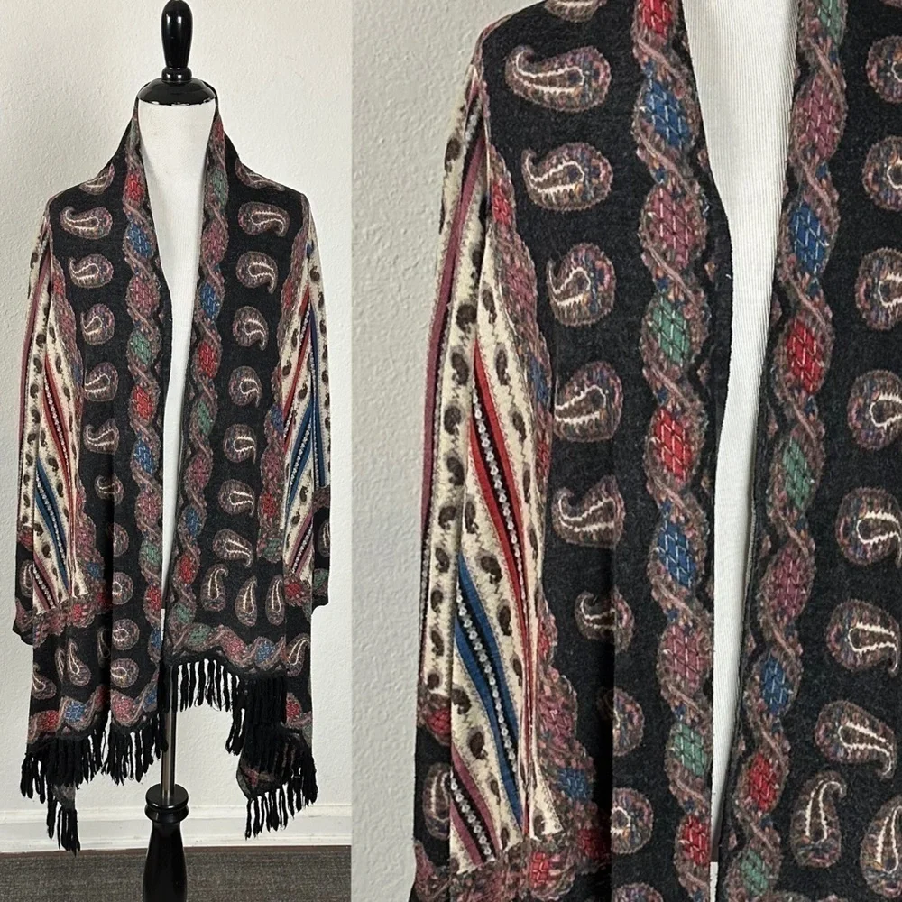 Anthropologie Guinevere Merino Wool Cardigan Sweater Bohemian Gypsy Fringe Small - Picture 7 of 16
